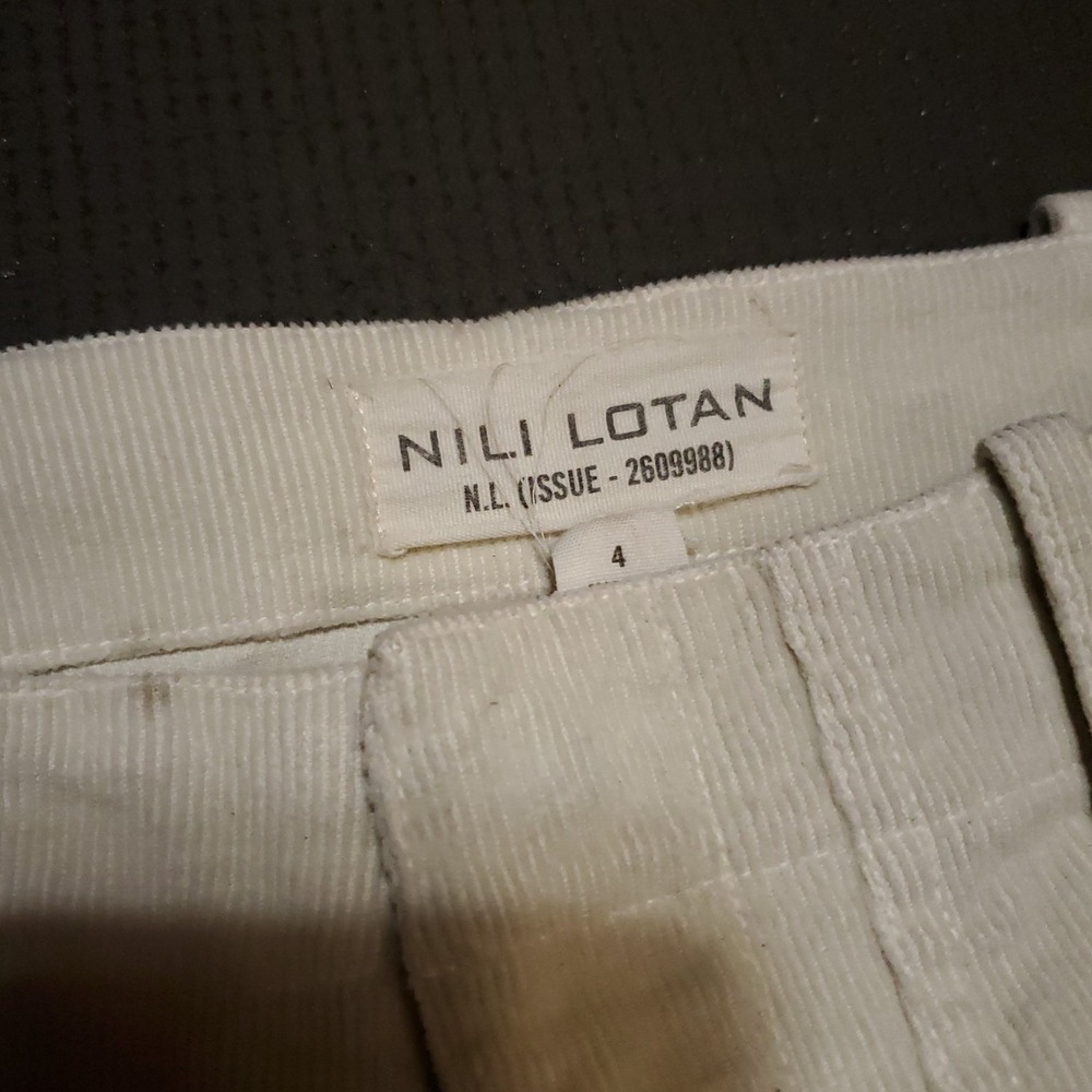 Nili Lotan Shon Corduroy Pants Womens 4 Bone High Rise Baggy Wide Bow Leg‎ USA - Picture 2 of 16